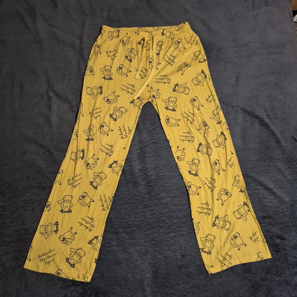 Pokemon Pikachu Box Lunch Pants Yellow Size Large 100% Cotton Pajamas